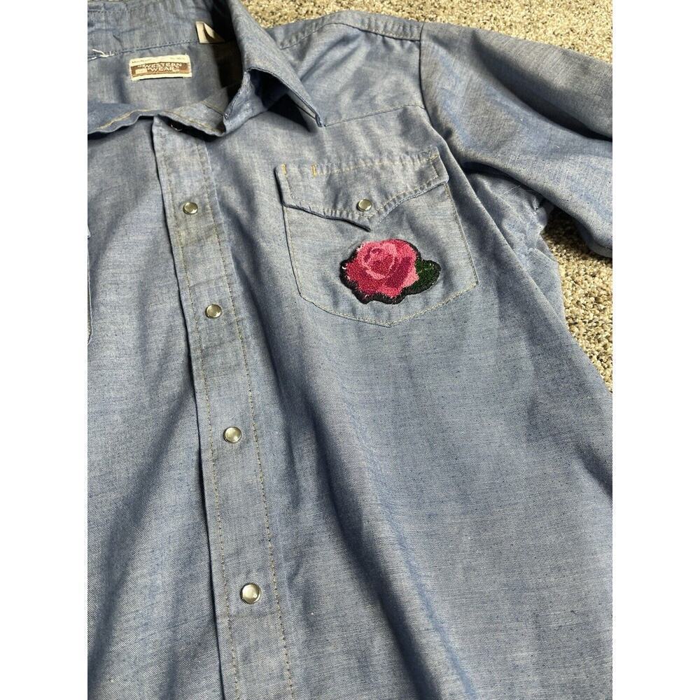 Vintage Sears Western Wear Pearl Snap Shirt Butterfly Flower Appliqué 15-15.5 - Picture 5 of 9